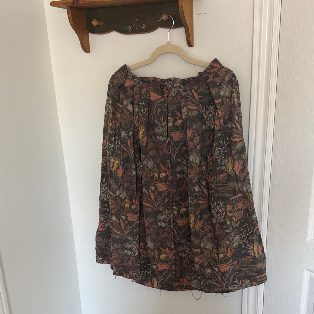 Vintage Brown and Orange Midi A-Line Skirt